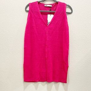 NWT! ZARA Pink Linen Blend Button Down Oversized Tank Blouse!